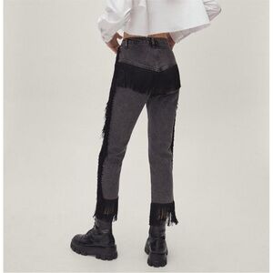 Nasty Gal Fringe-Trim High-Waist Straight Leg Women’s Jeans - Black/Grey- Size 6